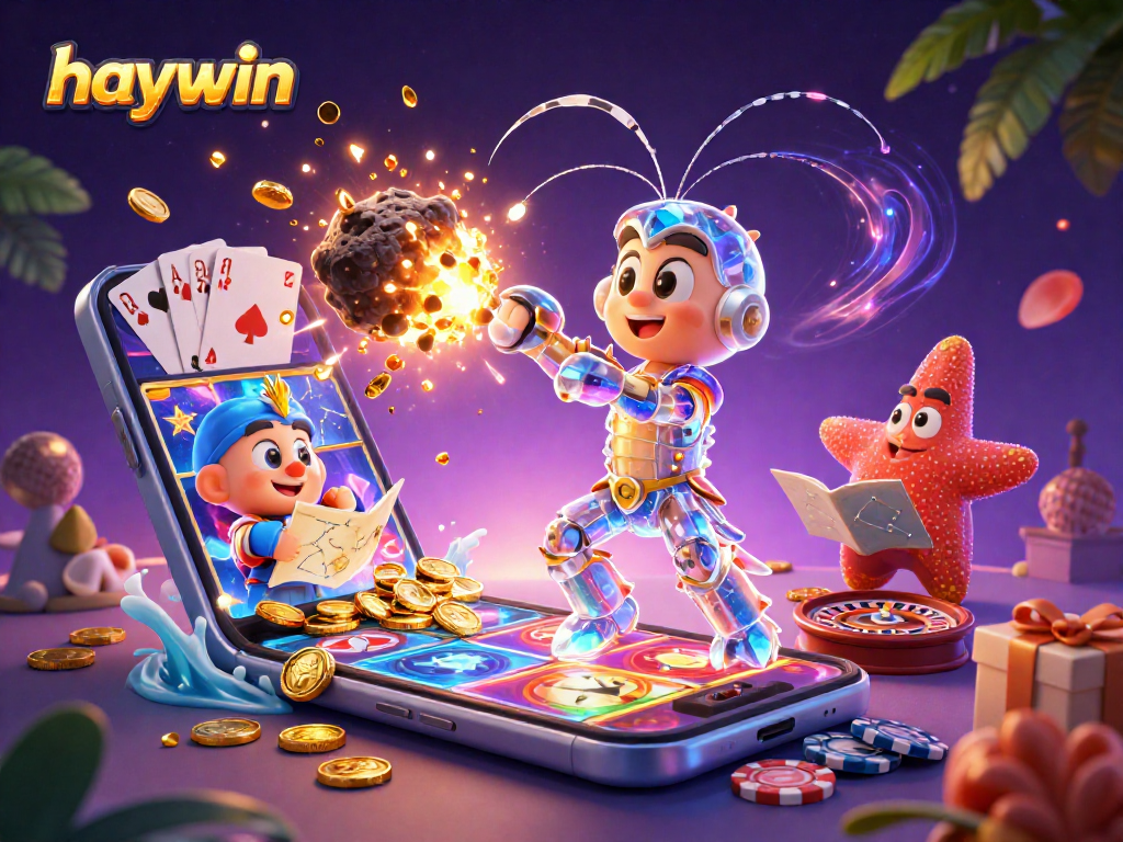 Experience live gaming excitement with haywin's captivating slots and vivid casino scene.