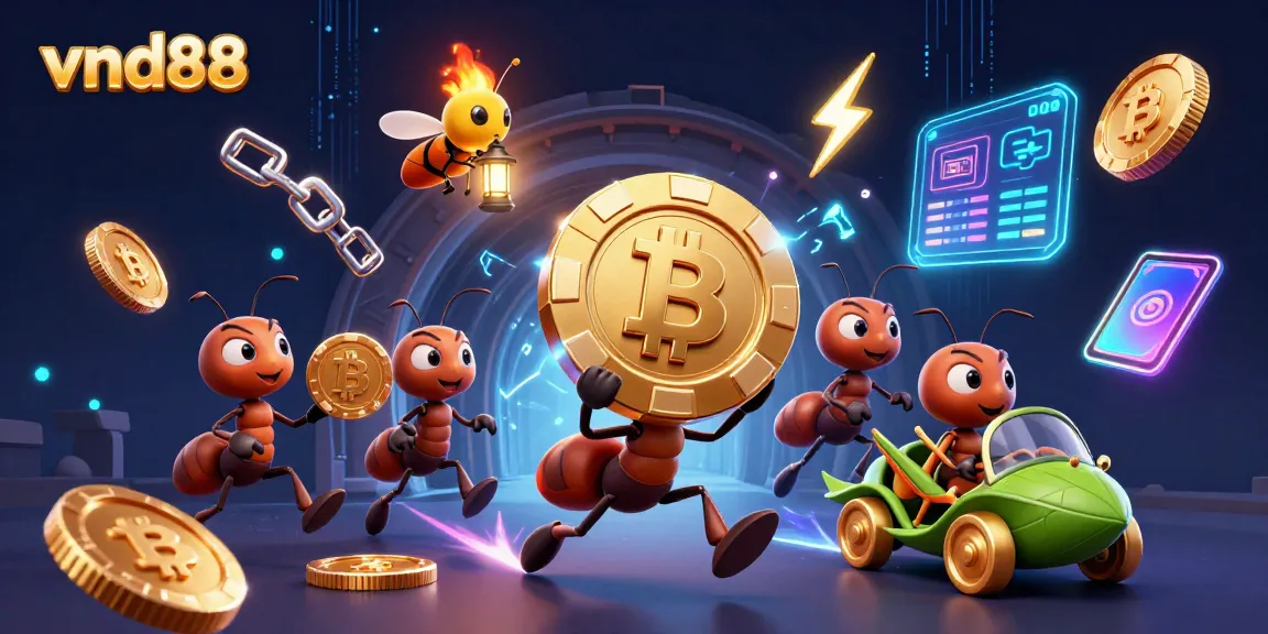 Engage with vnd88 as a team of cartoon ants executes a heist, showcasing a thrilling gambling adventure.