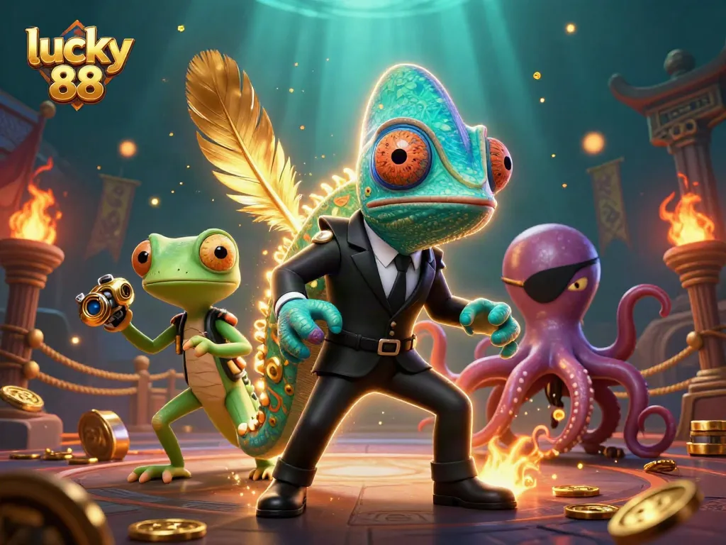 Experience lucky 88 with a vibrant casino adventure featuring dynamic characters and elements.