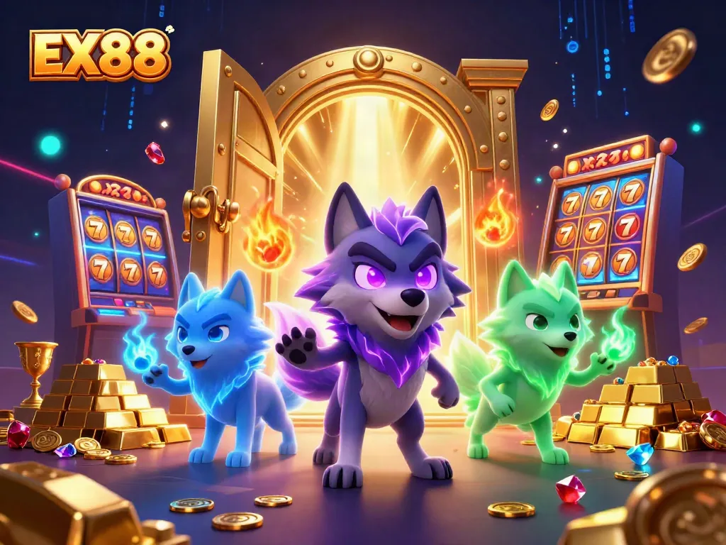 Experience thrilling gaming excitement at EX88 with mystical wolves and vibrant casino riches.