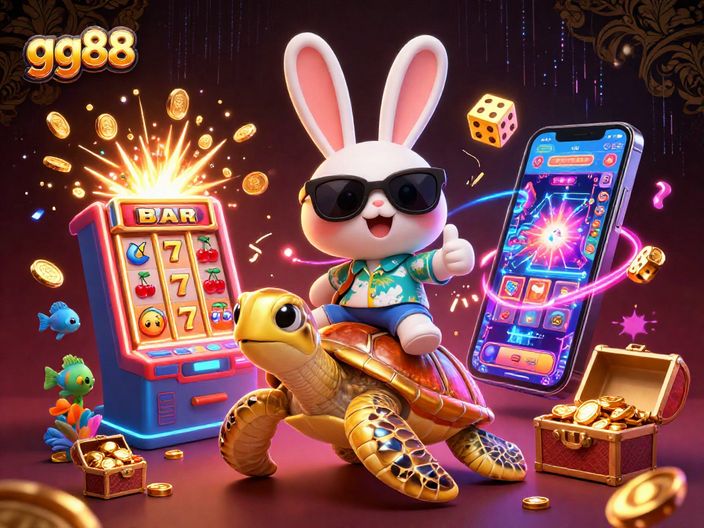 Win big with gg88 at a casino game featuring a lucky rabbit and golden turtle