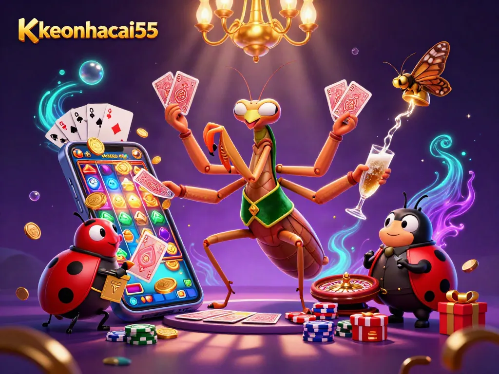 Engage with keonhacai55's thrilling 3D casino scene featuring dynamic characters and vibrant gaming elements.