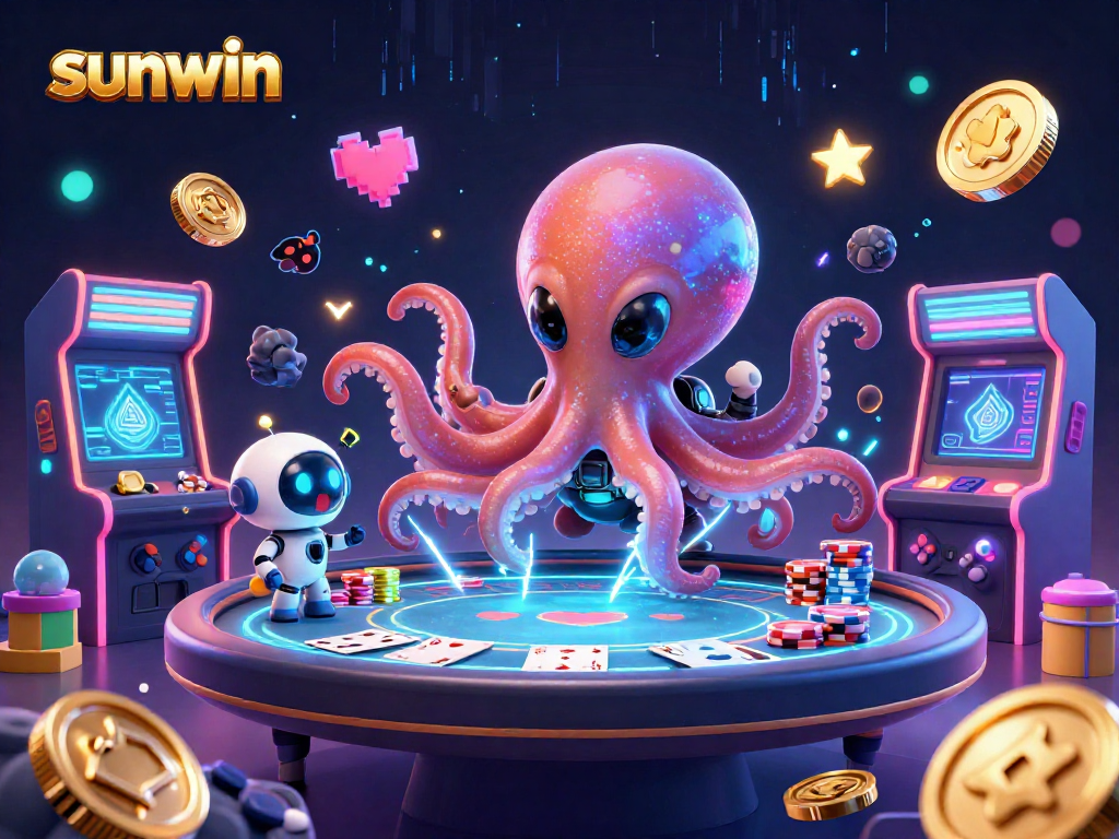 Engage in thrilling gameplay with sunwin's holographic poker tables and vibrant gaming elements.