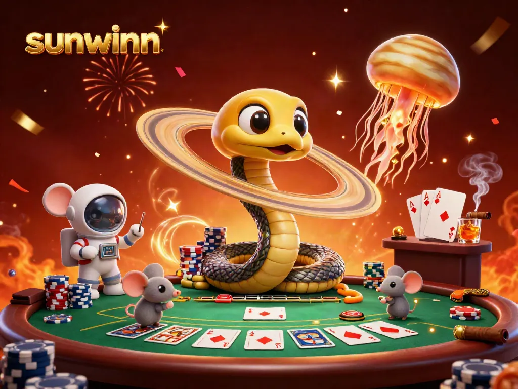 Experience the thrilling world of sunwinn, where cosmic characters engage in high-stakes poker and betting.