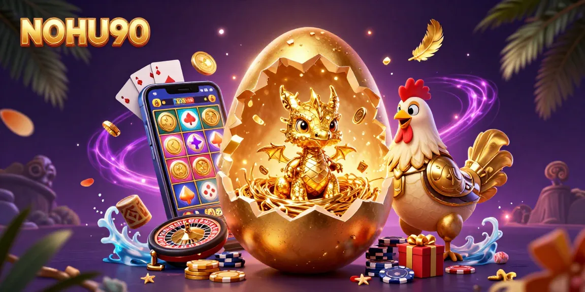 Play slots with NOHU90's thrilling golden dragon and poker chip scene