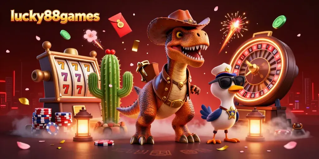 Spin the reels with fun characters in a vibrant scene at lucky88games casino