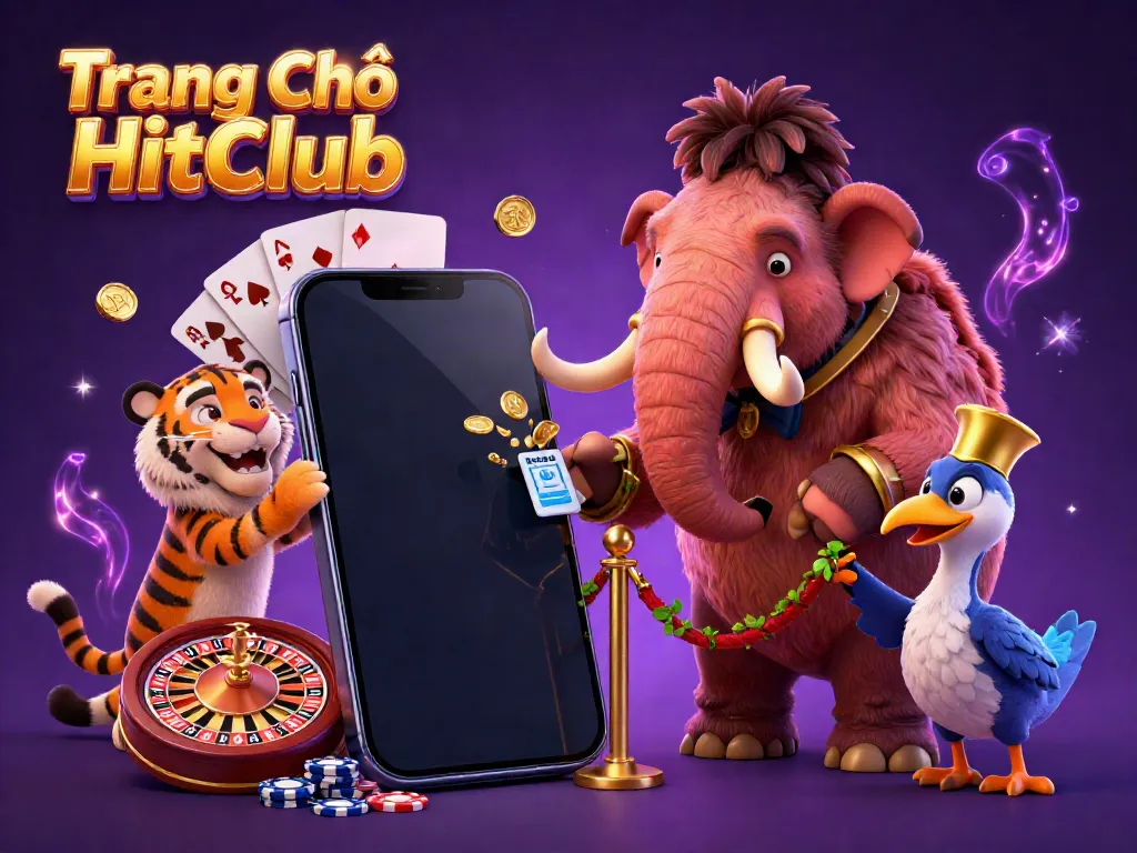 Experience the vibrant slots and casino scene at Trang Chủ HitClub with characters and game elements.