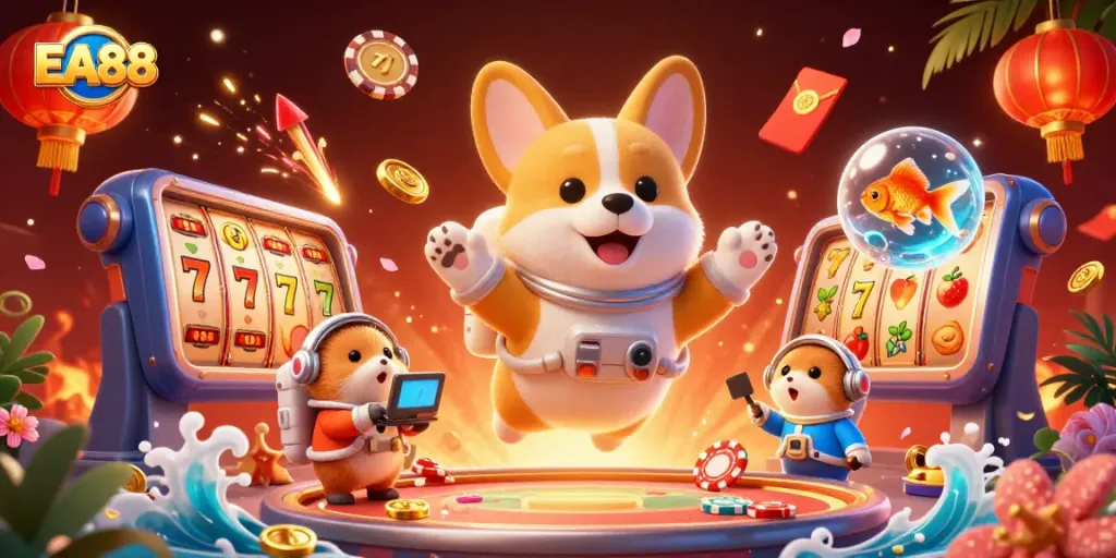 Experience the excitement of EA88 with buzzing slot reels and a lively casino atmosphere.