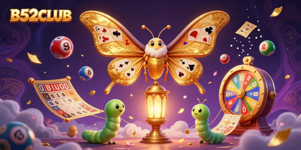 B52CLUB celebrates wins with a vibrant 3D illustration showcasing games elements and dynamic energy.