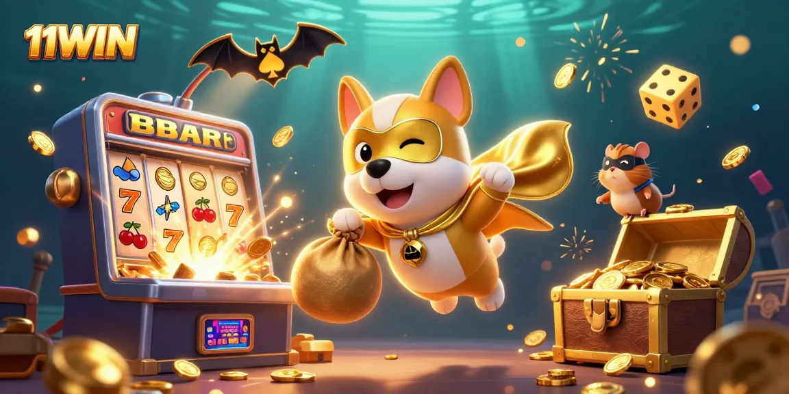 Experience thrilling wins with 11WIN in a vibrant casino adventure illustration.