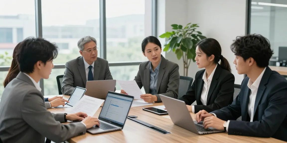 De bedrijvengids voor Nederland biedt een modern kantoor met een team dat samenwerkt aan bedrijfsstrategieën.