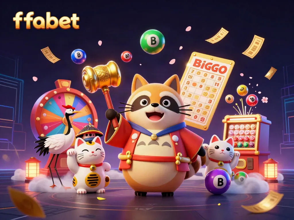 Engaging fabet scene featuring a cheerful tanuki and colors of luck with dynamic casino elements.