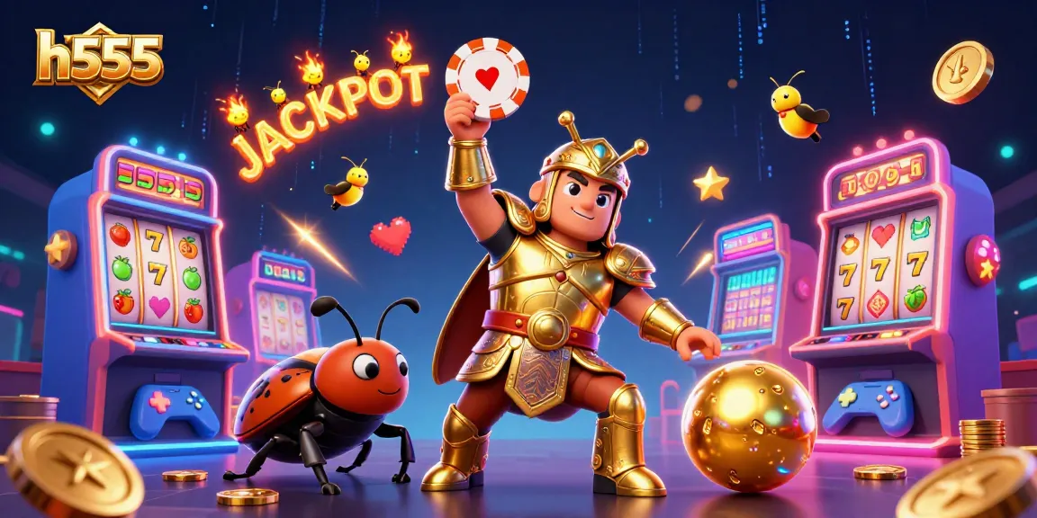 Engage with h555 in this vibrant casino scene showcasing exciting slot game elements.