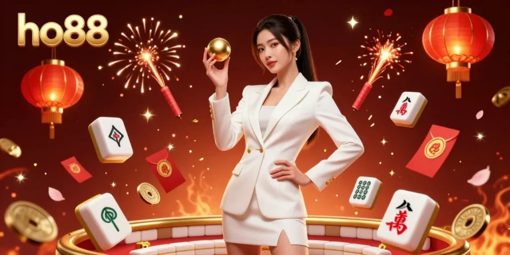 Experience thrilling games with ho88, a vibrant online casino illustration featuring rich casino elements and dynamic lighting.