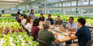 CIKA4D indoor agriculture team collaborating in a modern facility.