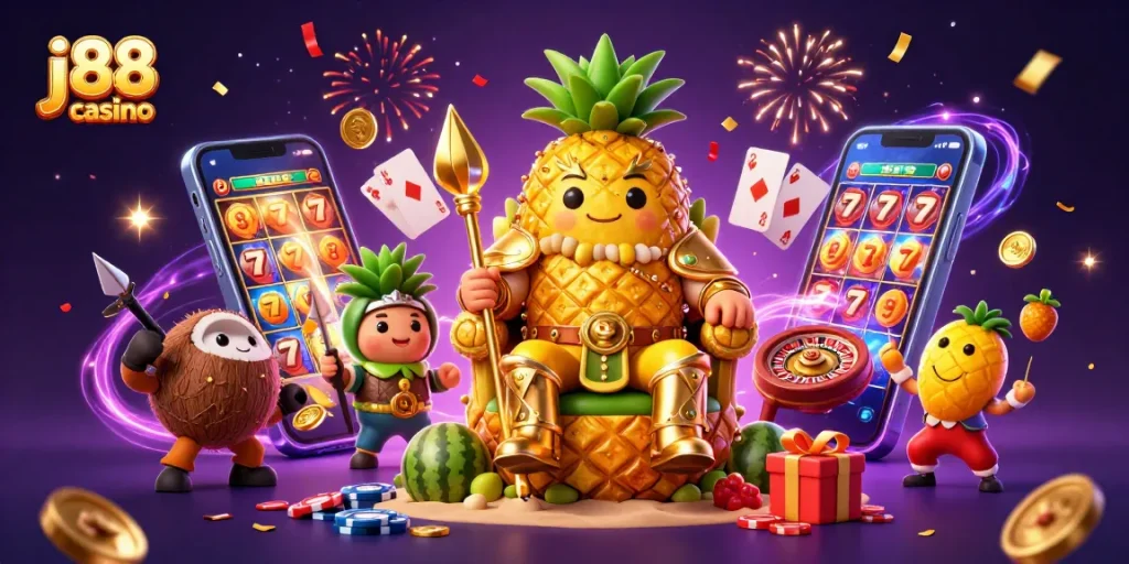 Experience the excitement of j88 casino in a colorful scene with animated characters and vibrant game elements.