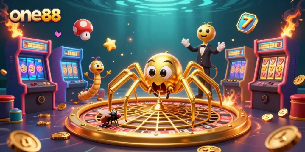 Experience dynamic betting action at one88 with a 3D golden spider croupier and spinning roulette web.