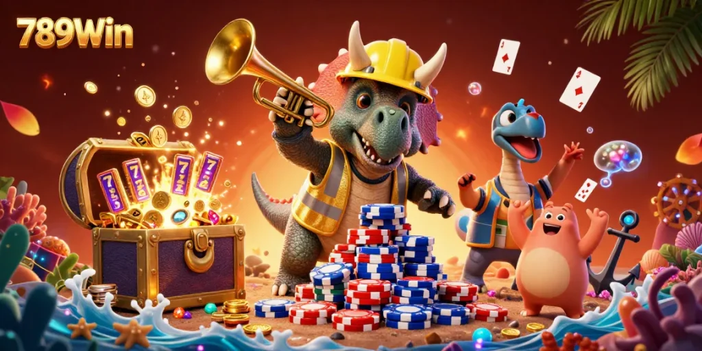 Engage with 789Win's thrilling casino action featuring festive characters and vibrant scenes.