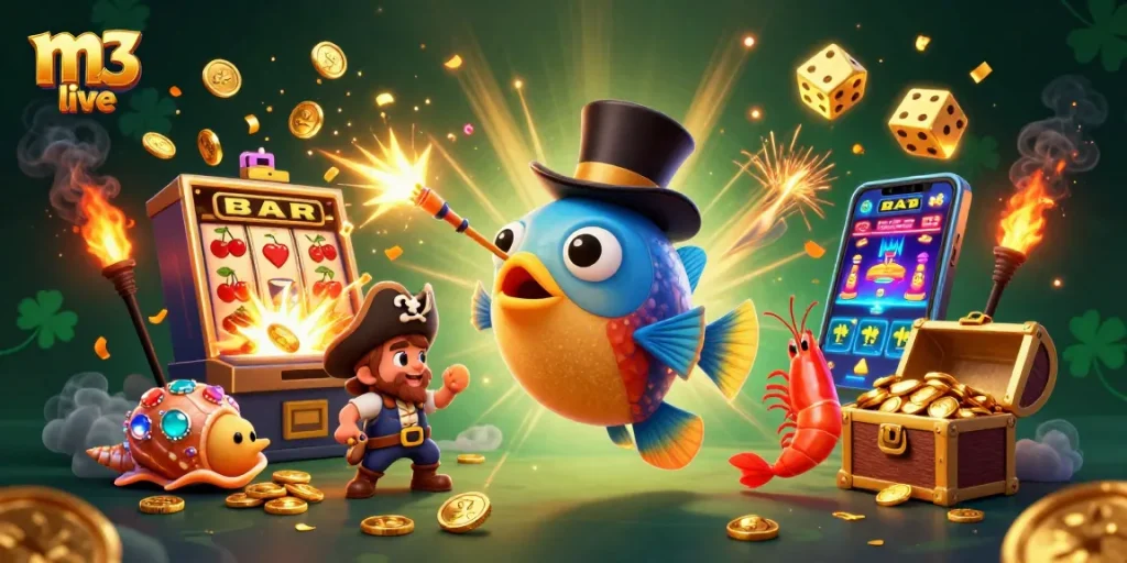 Engage with the thrilling m3 live experience as anglerfish and friends celebrate big wins in a vibrant casino scene.