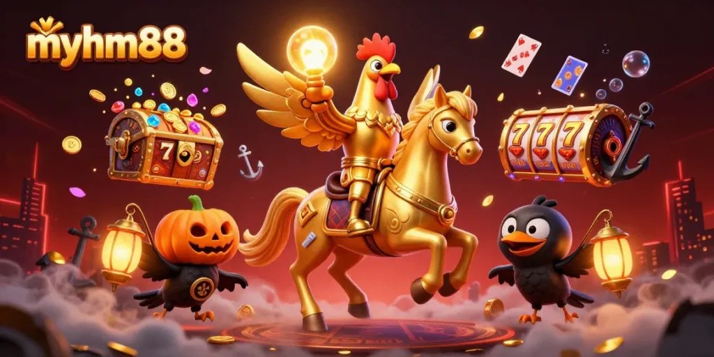 Experience thrilling wins at myhm88 through vibrant slots and casino action illustrated in a mystical setting.