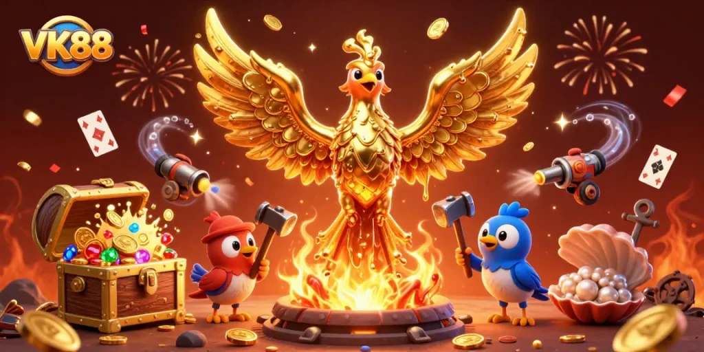Bet on VK88 and win big with the golden phoenix at a vibrant casino adventure.