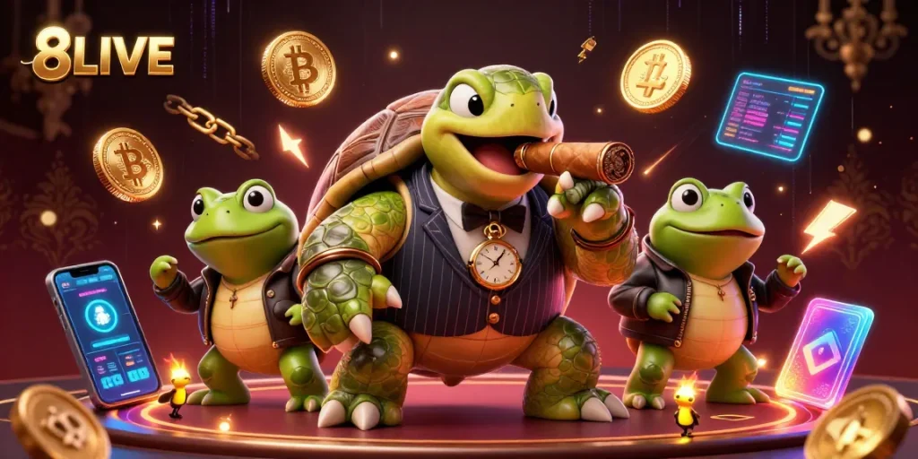 Engage with 8LIVE's immersive casino experience featuring dynamic characters and vibrant game elements.
