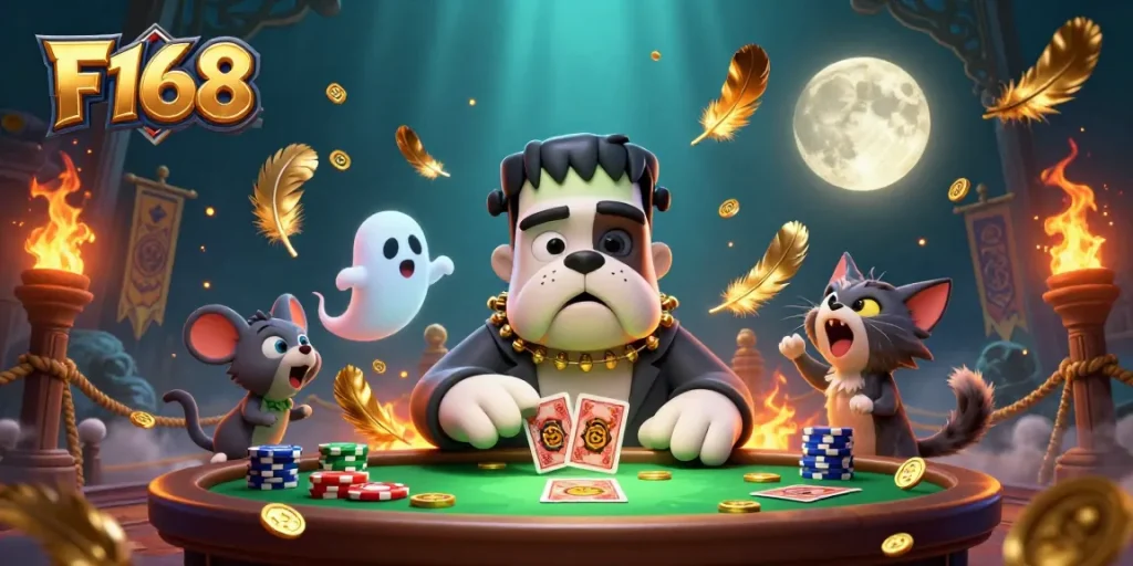 Engage with stunning F168 gaming action featuring cartoon characters and vibrant casino elements.