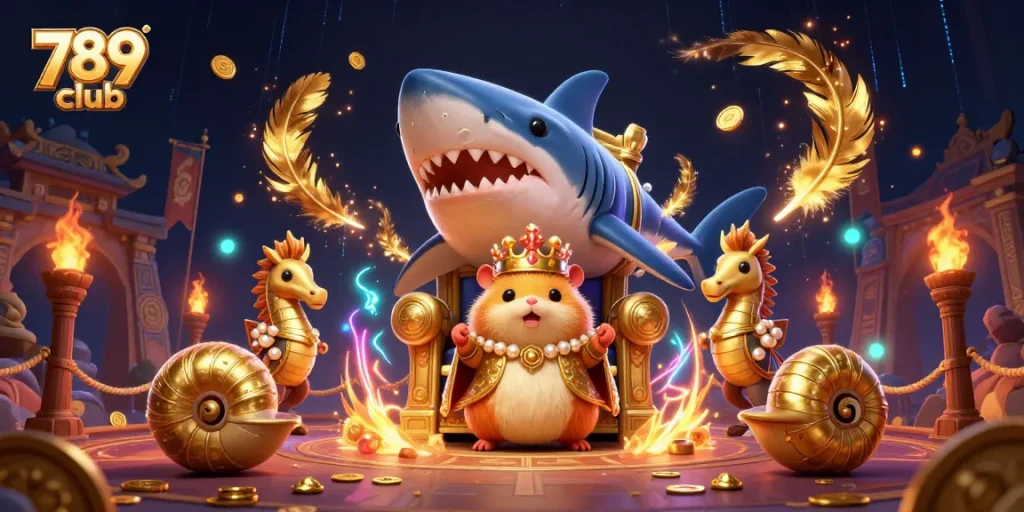 Engage with thrilling gameplay at 789 club while witnessing a magnificent scene featuring a golden hamster king.
