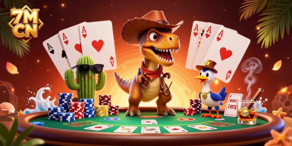 Engage in thrilling bets with vibrant visuals of 7M CN under action-packed poker scene.