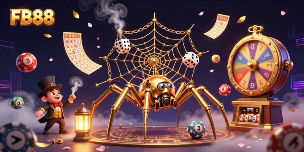 Experience the vibrant gaming excitement at FB88 with a dynamic 3D illustrated casino scene.