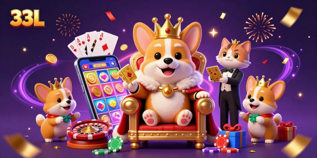 Experience the thrill of winning at 33L with colorful slot games and engaging characters in a festive casino atmosphere.
