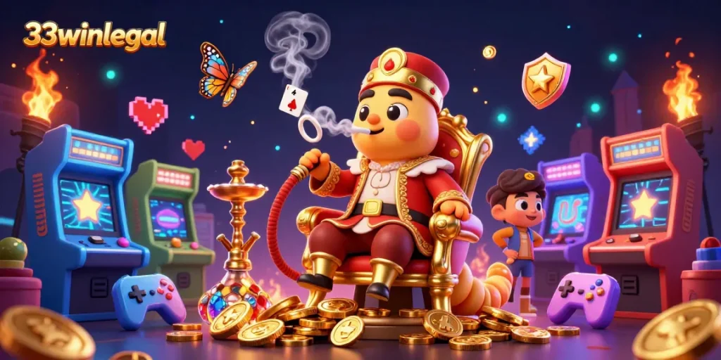 Engage with 33winlegal's vibrant casino adventure featuring a Turkish sultan caterpillar and arcade game elements