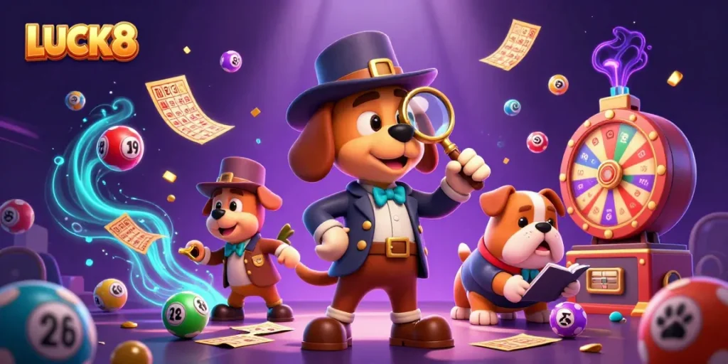 Join the excitement at LUCK8 with a thrilling 3D scene of a detective uncovering casino treasures.