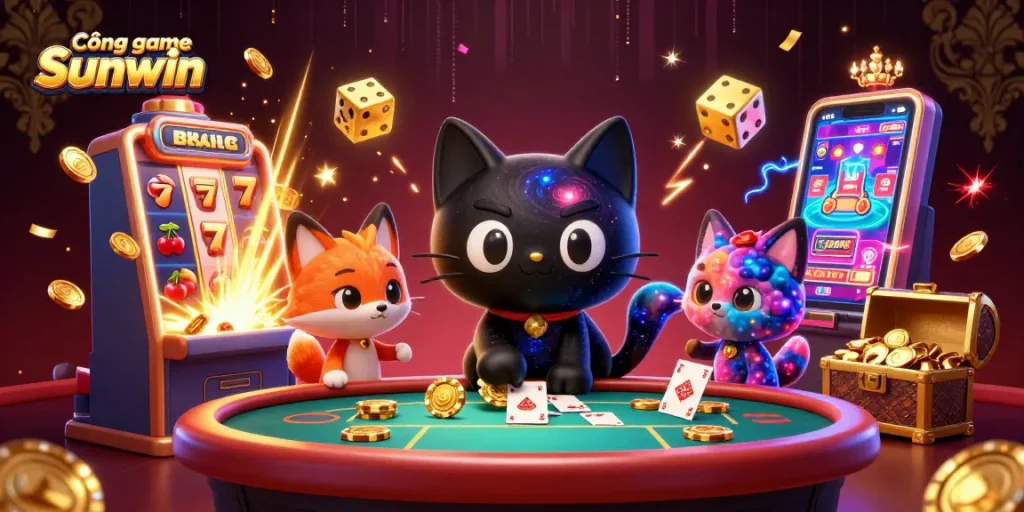 Experience Cổng game Sunwin with thrilling casino vibes and cosmic energy in this dynamic illustration.