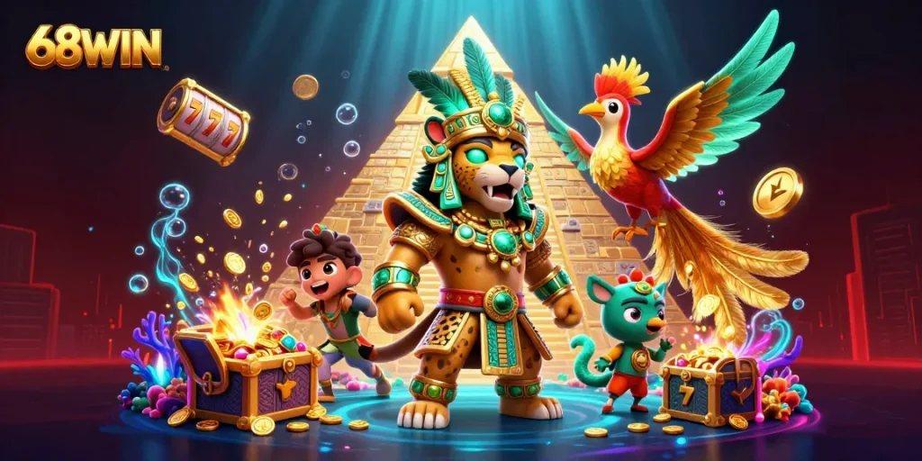 Experience thrilling gameplay with 68WIN's vibrant slot reels and dynamic casino elements.