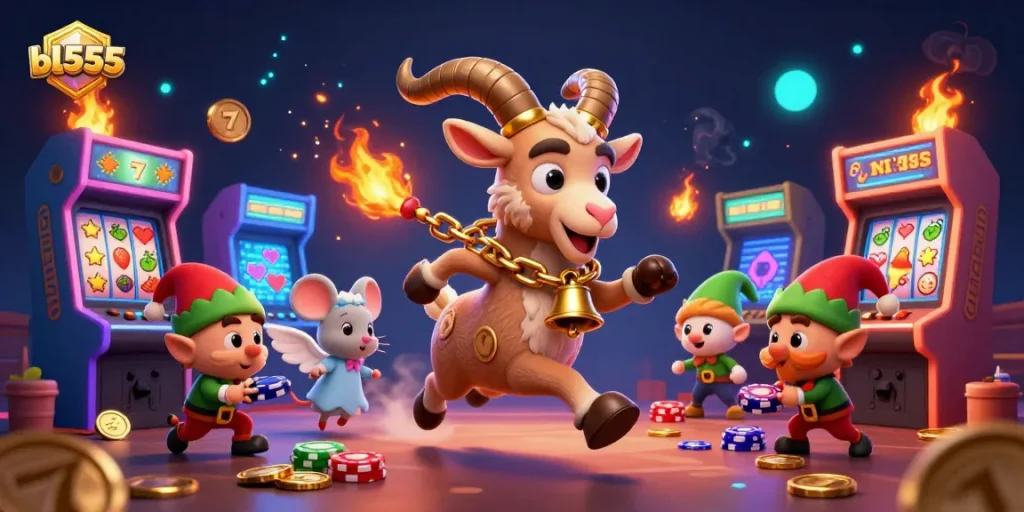 Experience the excitement of bl555 with a festive casino scene featuring Krampus and playful gremlins.