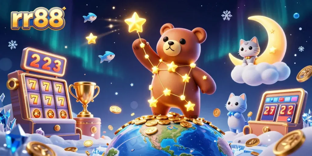 Experience thrilling wins at rr88 with a magical gambling adventure featuring cosmic characters and exciting slot game elements.