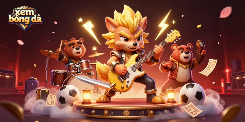 Xem bóng đá online with exciting characters, vibrant gaming elements in a rich casino scene.