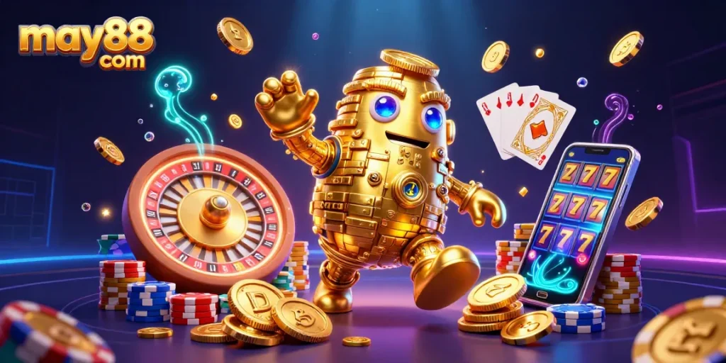 Experience excitement with may88 com's vivid casino adventure featuring dynamic golden golem and game elements.