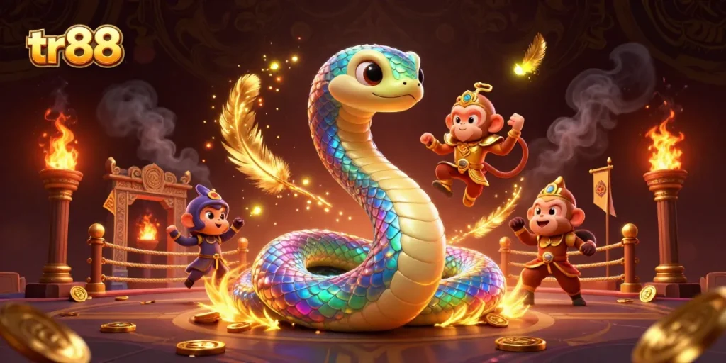 Experience thrilling gameplay at tr88 with a 3D illustration showcasing vibrant gaming elements and captivating characters.