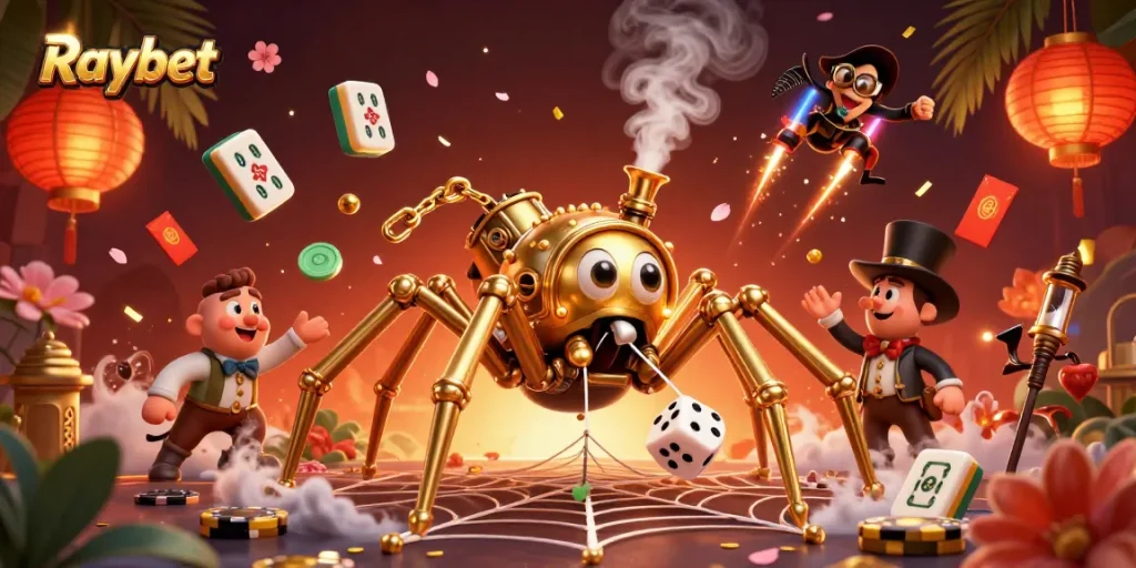 Experience thrilling gameplay with Raybet in this vibrant 3D casino scene filled with intricate details.