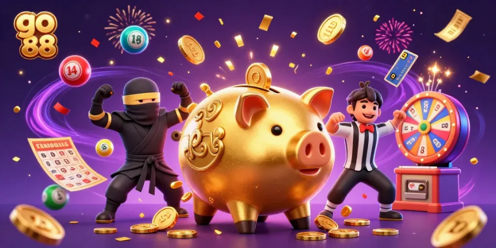 Engage with go 88's thrilling casino scene featuring vibrant characters and dynamic elements.