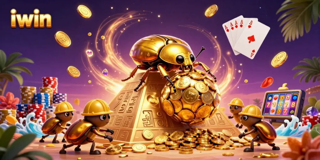 Experience thrilling gameplay with iwin as the golden beetle rolls coins to winning jackpots.