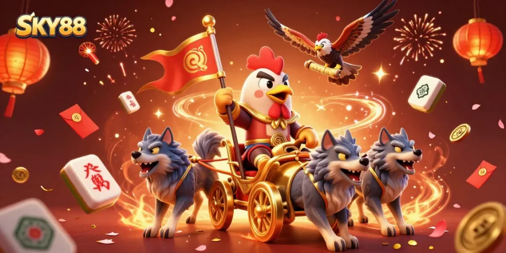 Engage in thrilling gambling at SKY88 with vibrant 3D elements and festive energy.