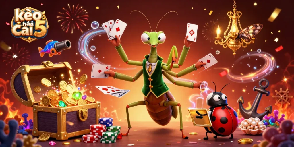 Engage in thrilling casino action with kèo nhà cái 5 vibrant scene depicting card gaming and celebration.