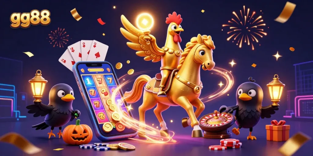 Experience the excitement of gg88 through a vibrant casino scene with golden moments and thrilling gameplay.