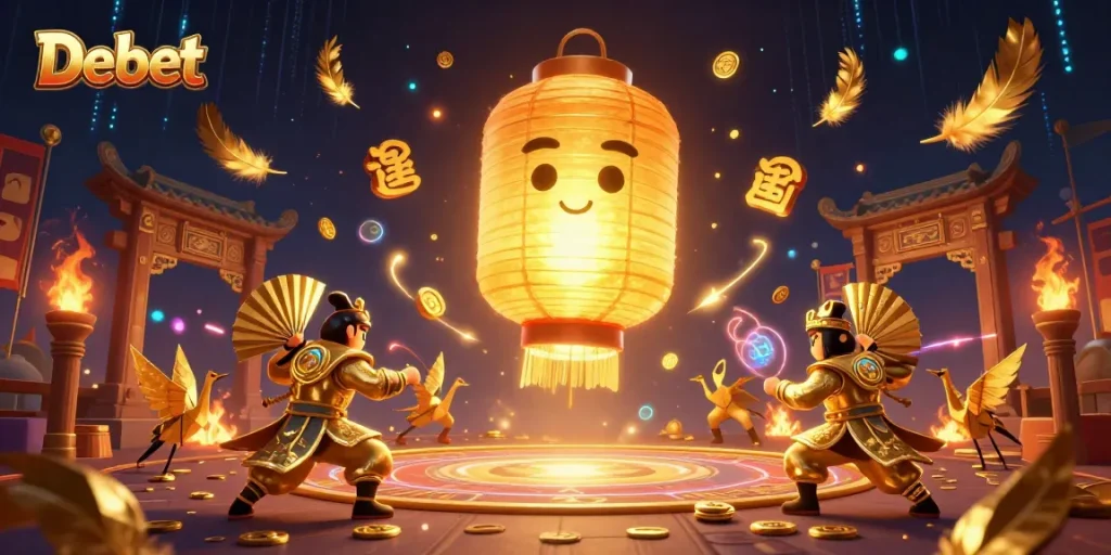 Experience high-stakes gaming with Debet's vibrant night market casino illustration featuring mystical 3D characters.