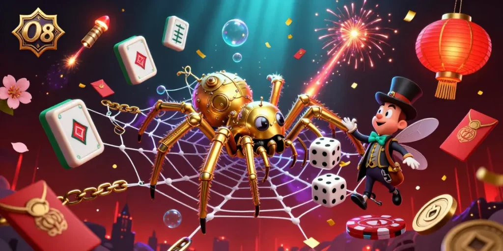 Engage in thrilling gameplay at O8 with our vibrant casino illustration showcasing games, excitement, and winning.