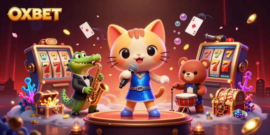 Experience OXBET's entertainment with vibrant characters and dynamic casino elements
