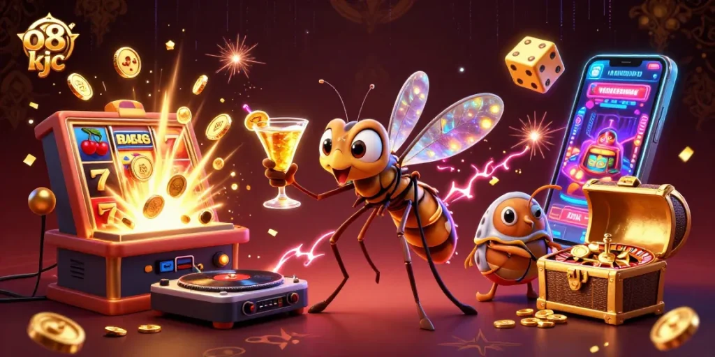 Experience thrilling wins at o8 kjc as a colorful slot machine bursts with coins and light.